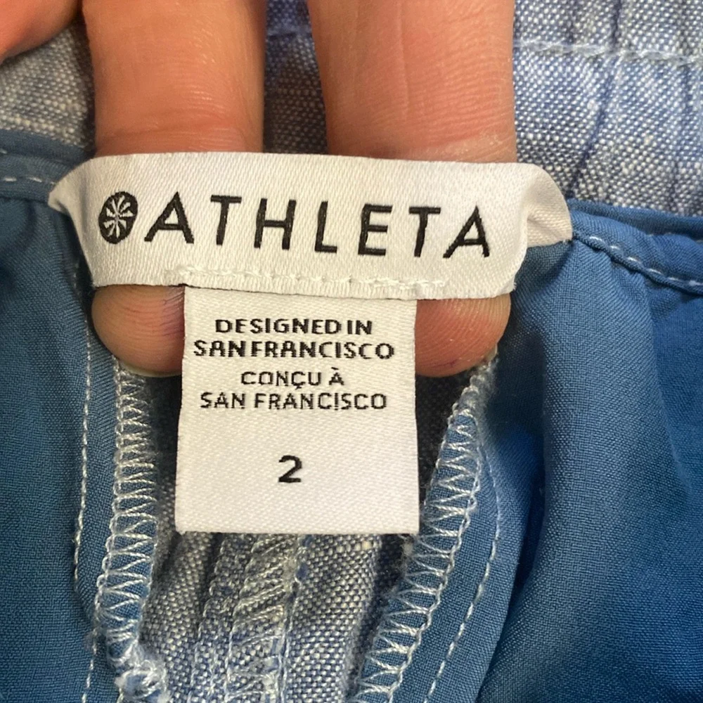 Athleta Cabo Linen Wide Leg Light Blue Pants Elastic Comfort - Picture 7 of 8